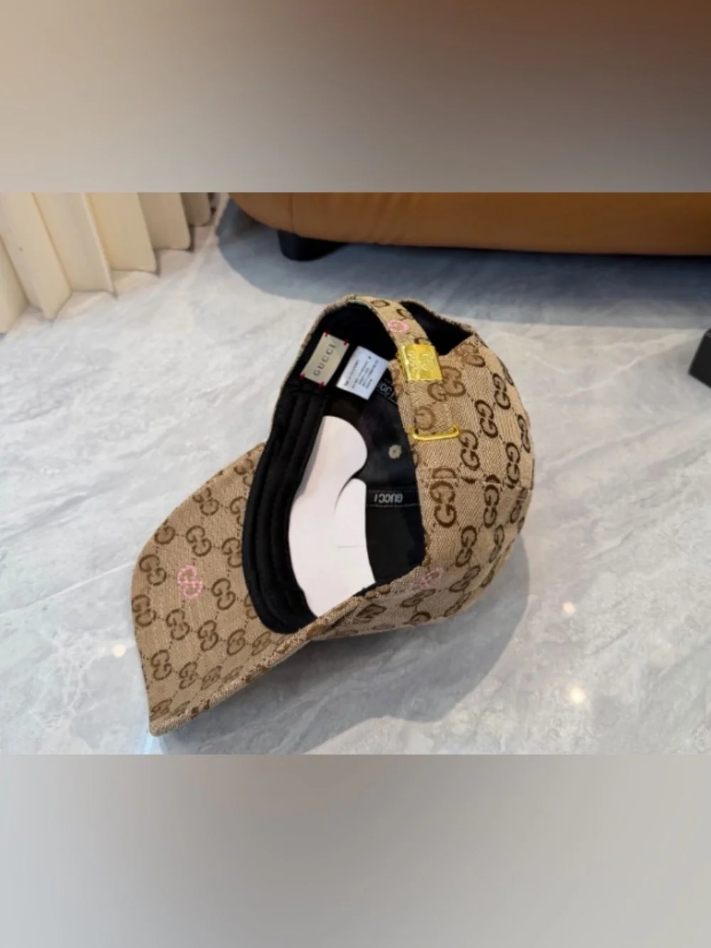 Gucci Kids Beige GG Monogram Baseball Cap with Multicolor Embroidery